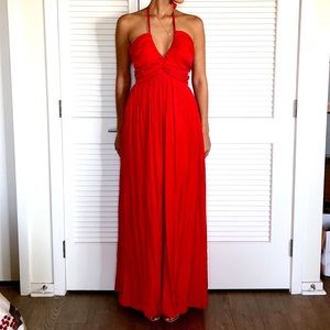 Gorgeous Red Crimped Halter Side Slit Dress